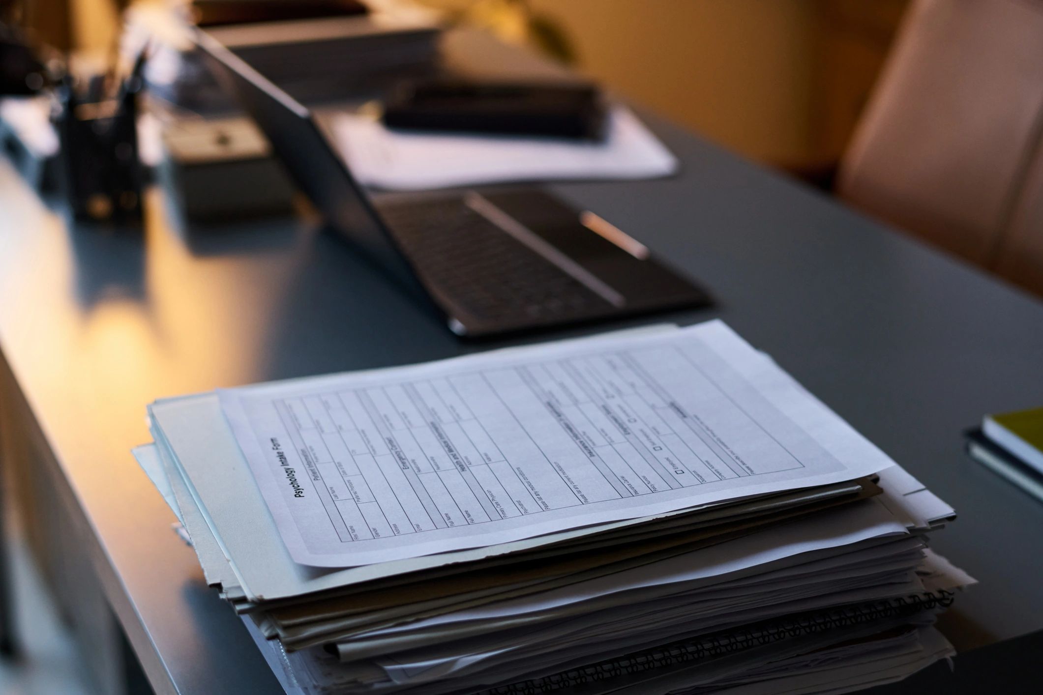 Organized paper documents ready for scanning and digitization